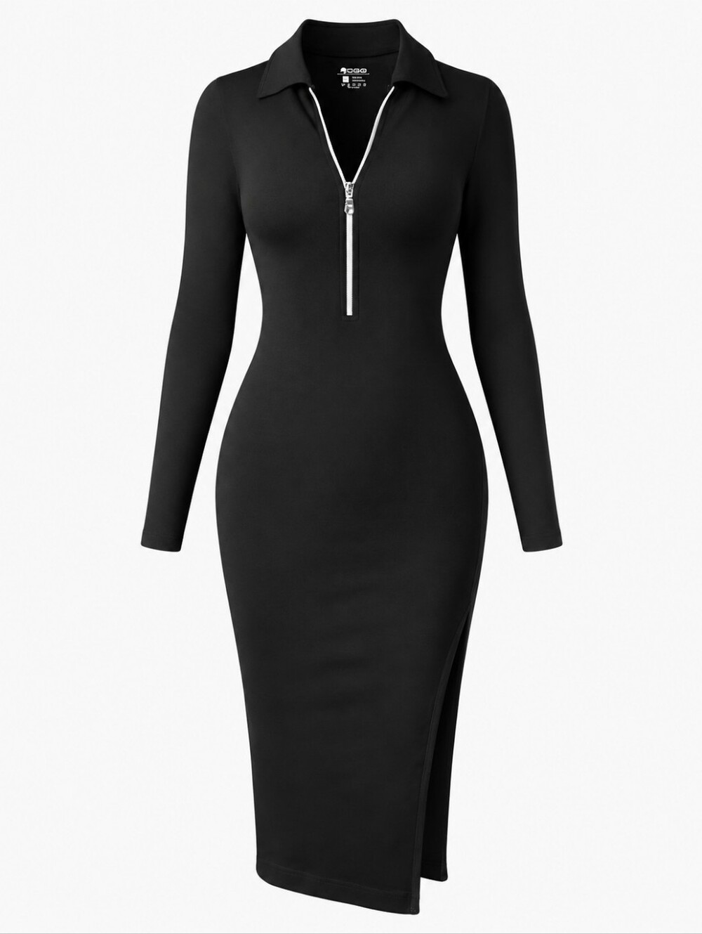 OQQ Black Zip Collar Bodycon Midi Dress Size Medium NWOT